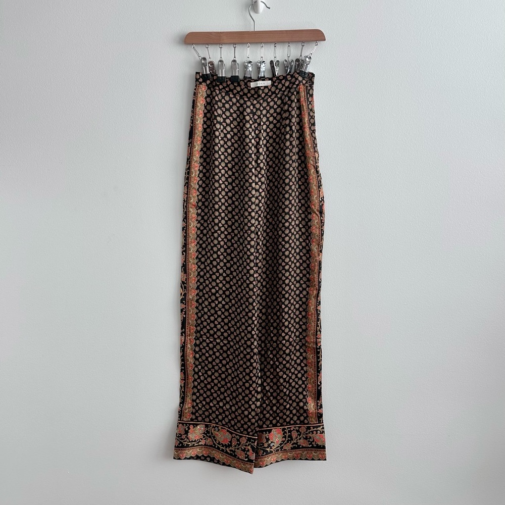 Doen Carlotta Silk Beauvoir Paisley Print Black/Red Wide Leg Pant Size 0 NWT